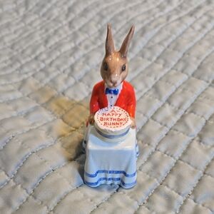 Ceramic Bunny Figurine with Cake